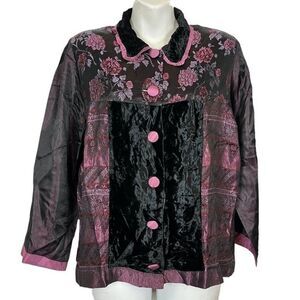 Black and Pink Floral Velvet Accent Women's Blazer Jacket